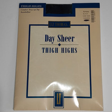 Liz Thomas Thigh High Stockings Womens 8.5-11 Black Sandalfoot Vintage Nylons