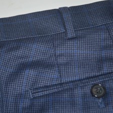 RALPH LAUREN 100 Wool Natural Stretch Blue Plaid Flat Front Dress Pants 42 x 32
