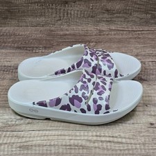Oofos Ooah Rose Leopard Women's Size 8 Cream Purple Comfort Recovery Sandals