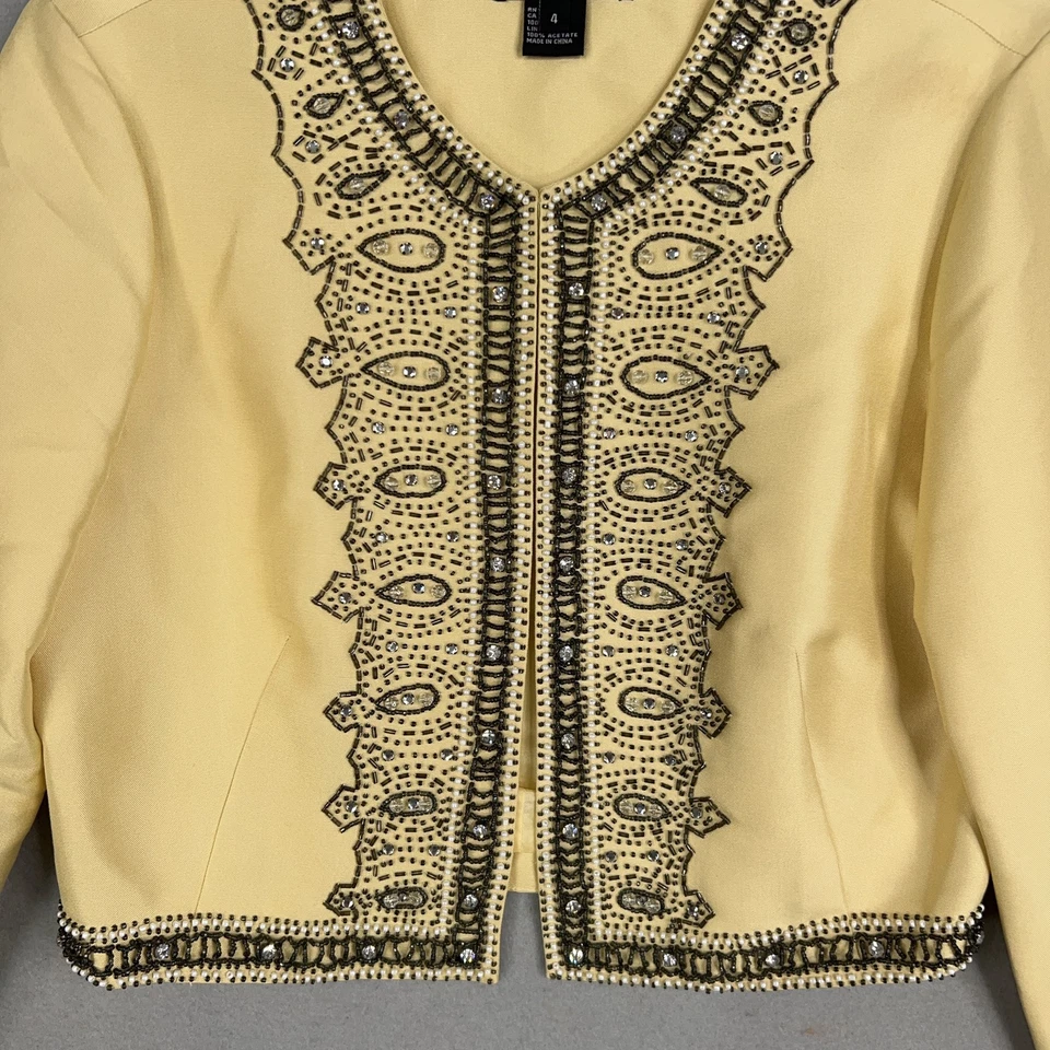 Chaqueta Karen Kane Mujer 4 Amarillo Seda Cuentas Adornada Recortada Formal Blazer Foto 3 de 4