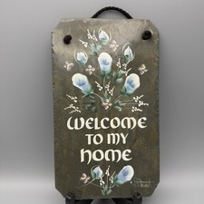 Slate Welcome to Our Home Sign Wall Plaque Hanging Decor 7.5 In x 4 In Floral