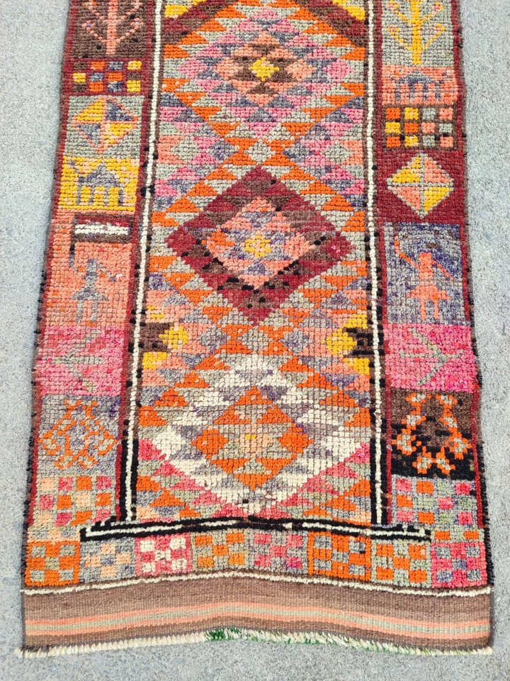 Alfombra antigua 3x14 pies colorida, corredor turco 3x14 vintage, alfombra Heriz, alfombra Herki Foto 4 de 4
