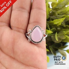 Valentines Sale Rose Chalcedony Gemstone Elegant Band Ring Jewelry 925 Silver