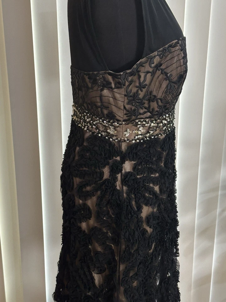 NUEVO CON ETIQUETAS Sue Wong N1301 Cóctel Baile de graduación Noche Roseta Vestido Corto NEGRO/DESNUDO! 10 Foto 2 de 4