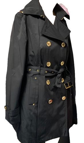 Trench Coat Michael Kors Black Double Breasted Golden Buttons Sz  L Women's - Picture 8 of 14