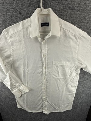 Canali 15.75 Cotton Italy Button-Down White Shirt Solid Elegant Pocket Business