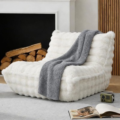 Bean Bag Chairs with Filler Faux Fur Fireside Beanbags Lazy Sofa for Memory Foam