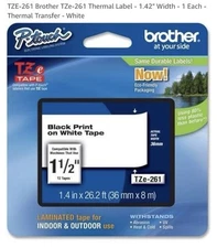 Brother TZE-261 Black on White Labeling Tape - 1.5" Width x 314" Length - 1