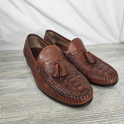 Johnston & Murphy Woven Tassle Loafers Lt Brown Sheepskin Leather Mens Sz 9