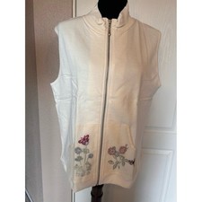 Vintage NWT Coldwater Creek Cream Embroidered Full Zip Vest Size Medium