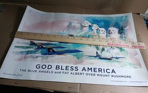 God Bless America Blue Angels Mount Rushmore Poster Nina Fritz  19 X 13