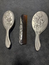 Vintage Silver Plated Mirror, Brush, and Comb Vanity Set 3 Piece