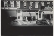 IGA Stores Victory Sign Storefront Barber Pole Vintage Snapshot Photo