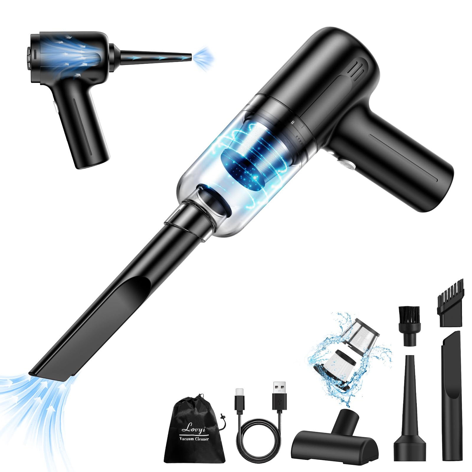 Mini Car Vacuum Cleaner, Handheld Vacuum Cordless,2 in 1 Rechargeable Vacuum ...