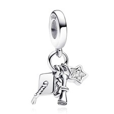 Silver Graduation Triple Dangle Charm 925 Sterling Silver Charms for Bracelets a