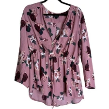 J for Justify Blouse Top Women XL Pink Floral Coquette Prairie Cottagecore Boho