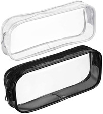 2Pcs Clear PVC Zipper Pencil Bag Toiletries Exam Pen Pencil Pouch C