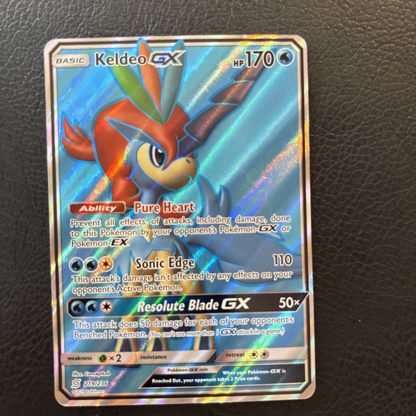 Keldeo GX Full Art 219/236 SM Unified Minds Holo Near Mint Pokemon TCG