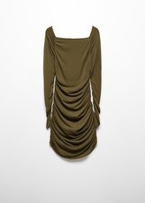Mango Women's Khaki Square Neckline Gathered Mini Dress Size Small  NWT