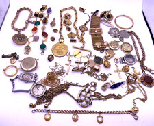 Vintage gold filled jewelry watches chains fobs pins lot 401 grams