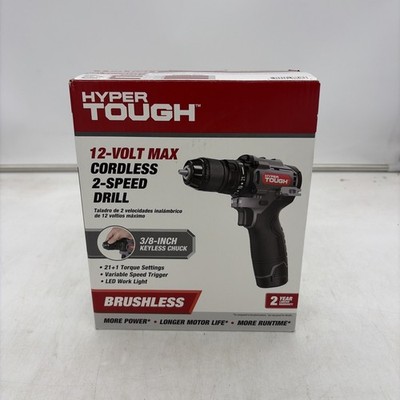 Hyper Tough 12-Volt Max Cordless 2-Speed Drill Brushless 3/8-Inch Keyless Chuck