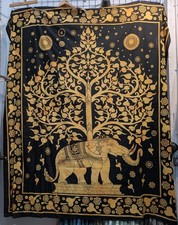Elephant Tree Orange Large Bedspread Throw Tapestry Wall Hanging