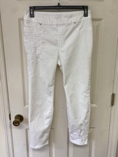 Chicos Pull On Jegging Ankle Womens 1R White Mid Rise Stretch Embroidered