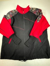 Vintage 80s Lady Suzette Full Zip Jacket Womens Red Black Wool Floral Tapestry