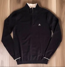 Marc Asher NY Men’s 1/4 Zip Black & Tan Pullover Sweater Medium