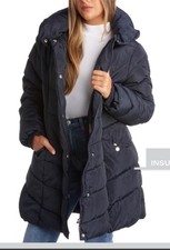 Steve Madden Women's Long Chevron Puffer Jacket Winter with Hood Size S