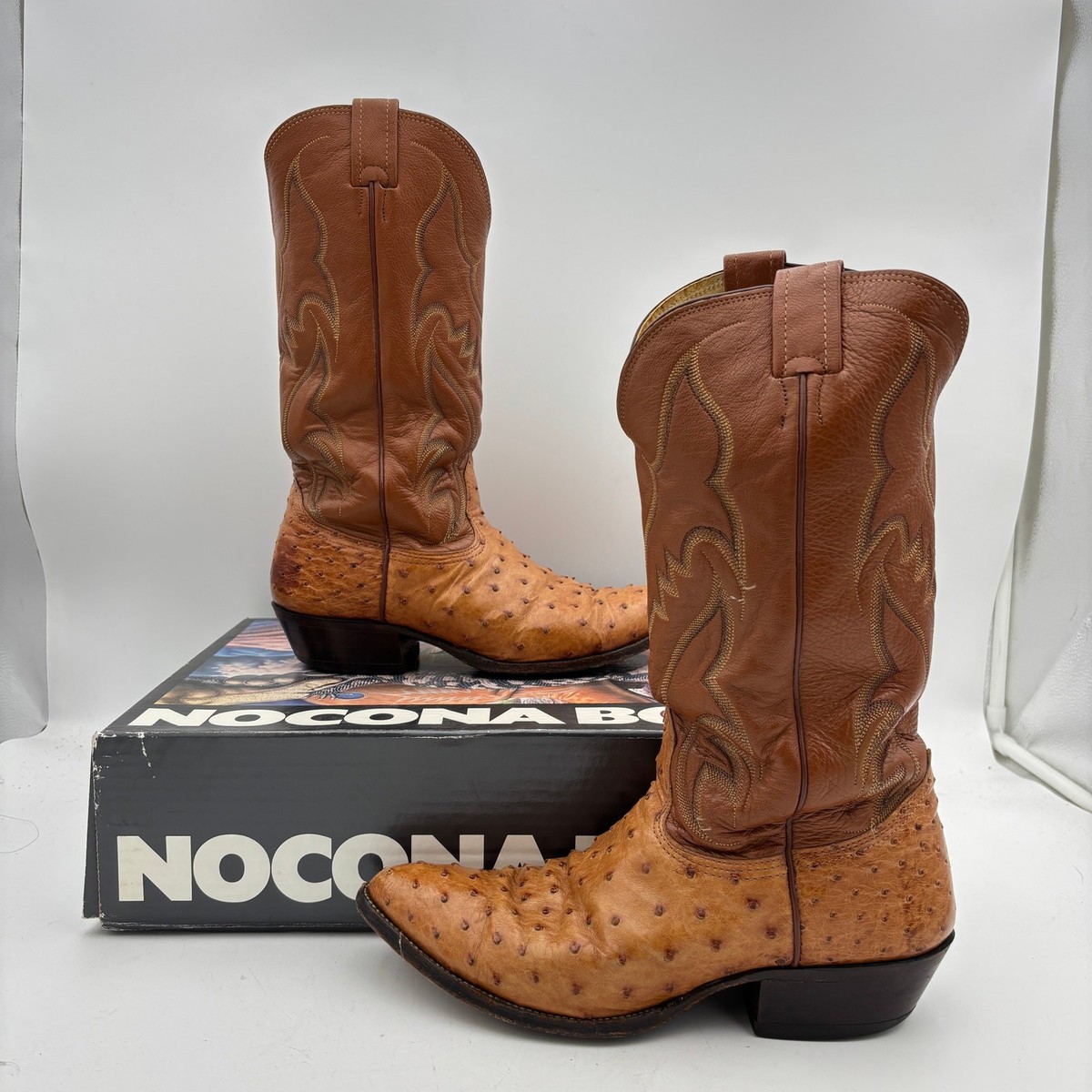 Vintage 70s Nocona Ostrich Cognac Leather Boots Men\'s 9D Western Cowboy Vintage 70s Nocona Ostrich Cognac Leather Boots Men main image 3