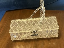Lucite Vintage Clear Box Purse 1950s Diamond-Cut and Top Handles