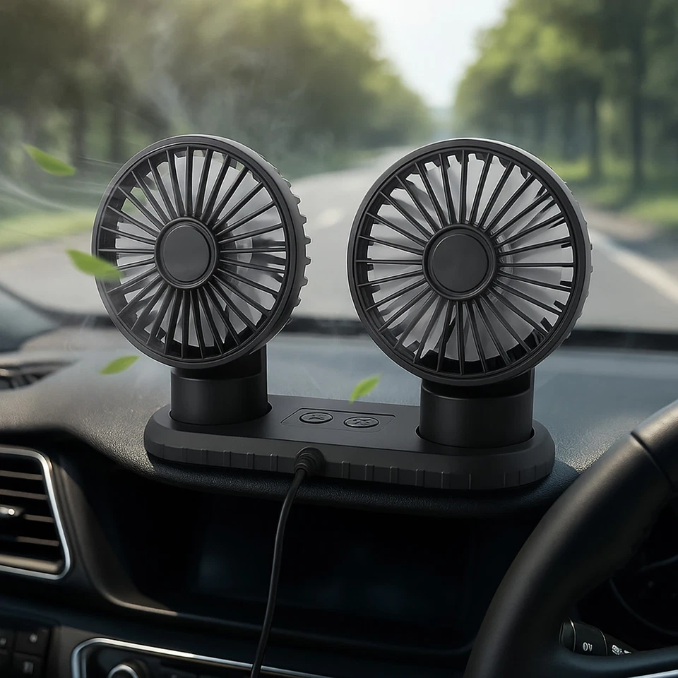 USB Dual Head Car Fan 3-Speed Adjustable Quiet Cooling Desk Portable Mini Fan - Image 3 of 4