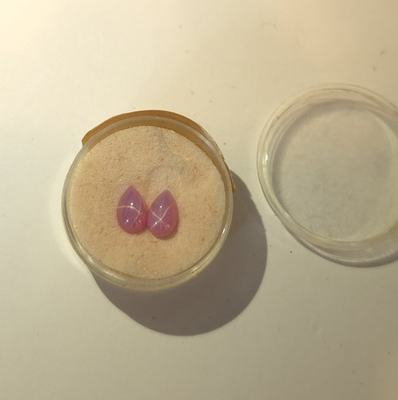 #ad Linde Star Salmon Pink AA 5x7mm Pear Cabochon Pair Vintage Union Carbide USA $65.00