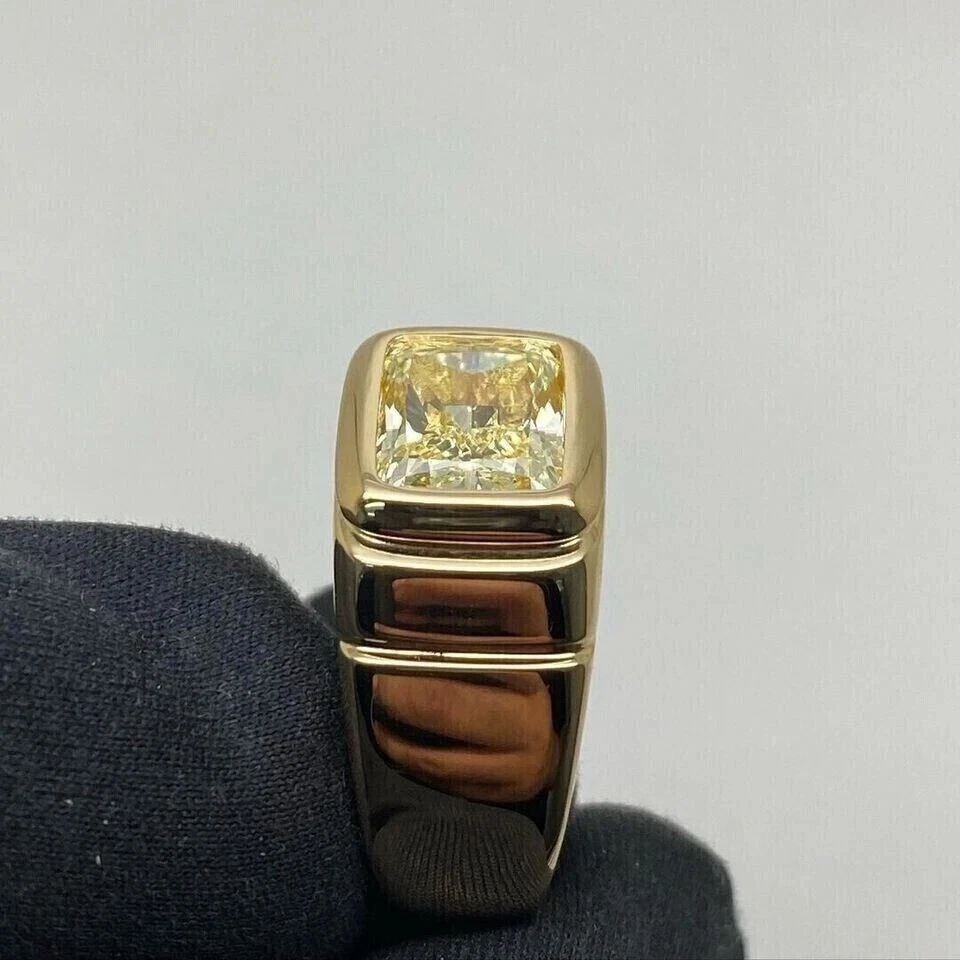 2Ct Emerald Lab Created Citrine Solitaire Pinky Ring Men's 14K Rose Gold Plated - Image 3 of 4