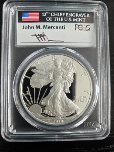 2010 W AMERICAN SILVER EAGLE MERCANTI SIGNED $1 PROOF 1 oz COIN PCGS PF 70 DCAM