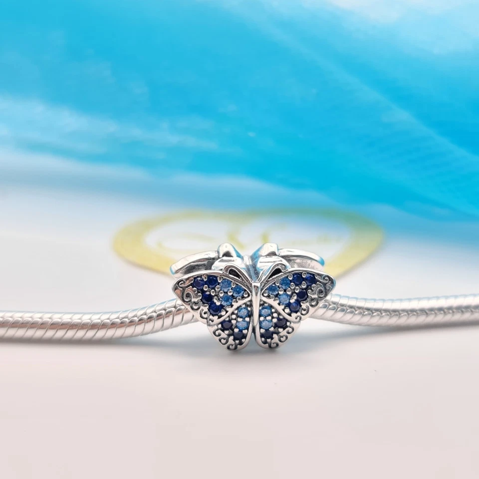 Charm argento 925 farfalla zirconi blu azzurro - Immagine 2 di 4