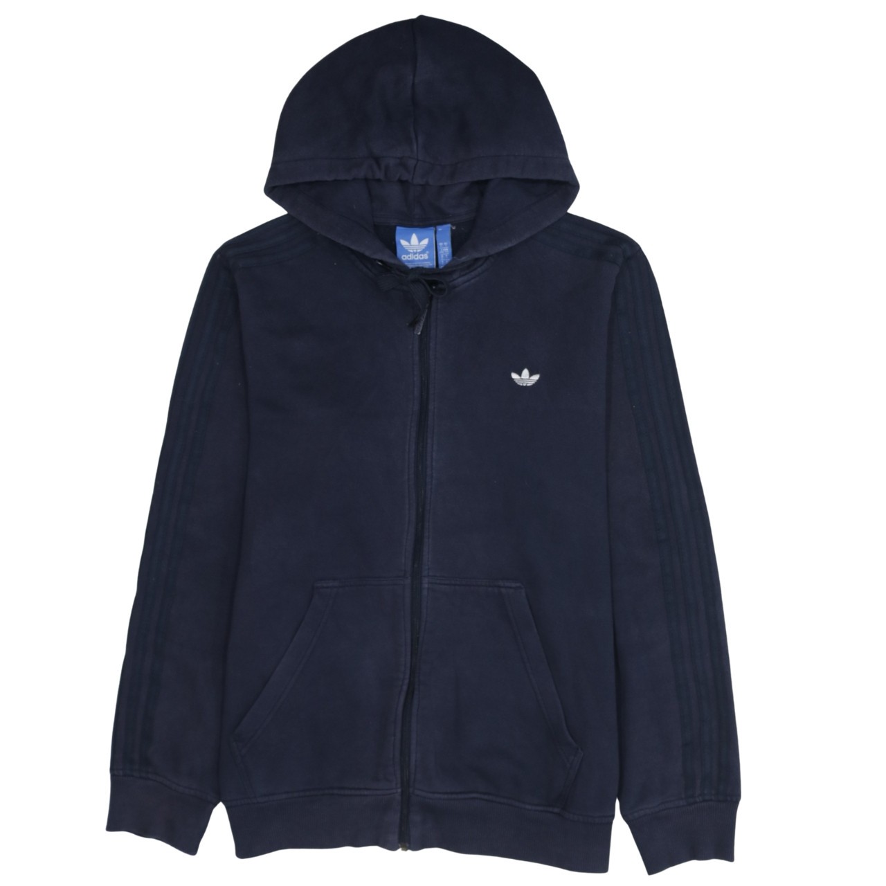 Adidas Mens Hoodie Navy Blue Full Zip Fleece Hooded Pockets Embroidered Logo L