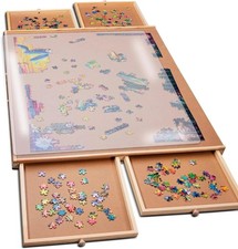 Elegant 1000-Piece Wooden Puzzle Board with Drawers Protective Cover