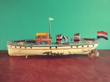 Very Rare Pre-war Japan YM Trademark Tin Wind-up Gun Boat Tinplate Ship