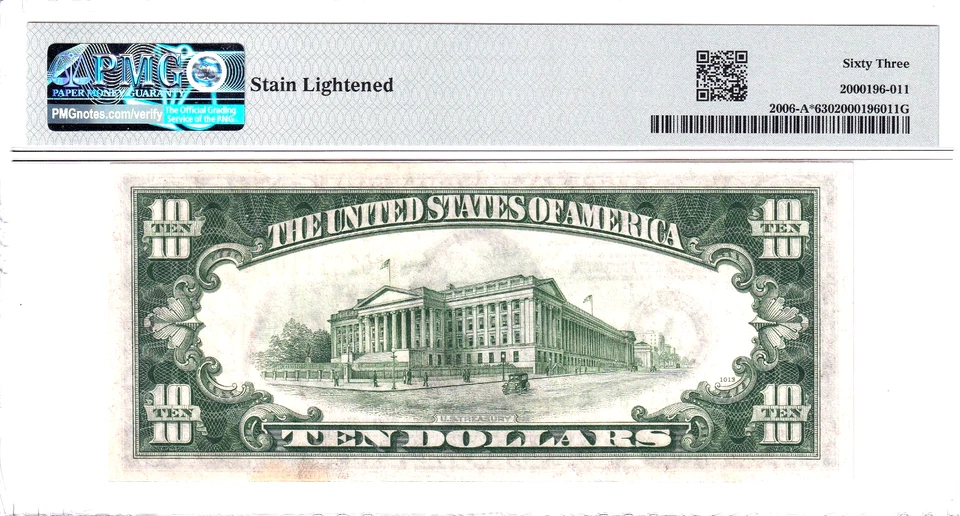 1934-A $10 Federal Reserve Note Boston **STAR** PMG Choice Unc 63 #A01611101* - Image 2 of 2