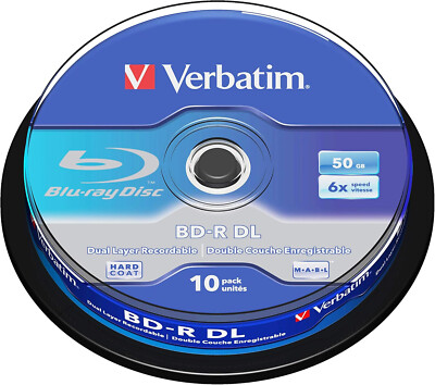 Verbatim 43746 BD-R Single Layer, 6x Burning Rate, Printable Surface Scratchguard Plus, 10 Pack Spindle, 50GB
