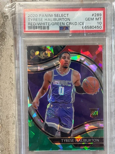 2020 Select Red White Green Cracked Ice 289 Tyrese Haliburton Rookie RC PSA 10