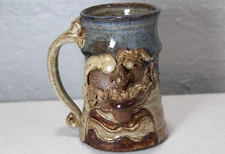 Vtg Face Pottery Mug Man w/Monocle & Mustache Signed *FLAW*