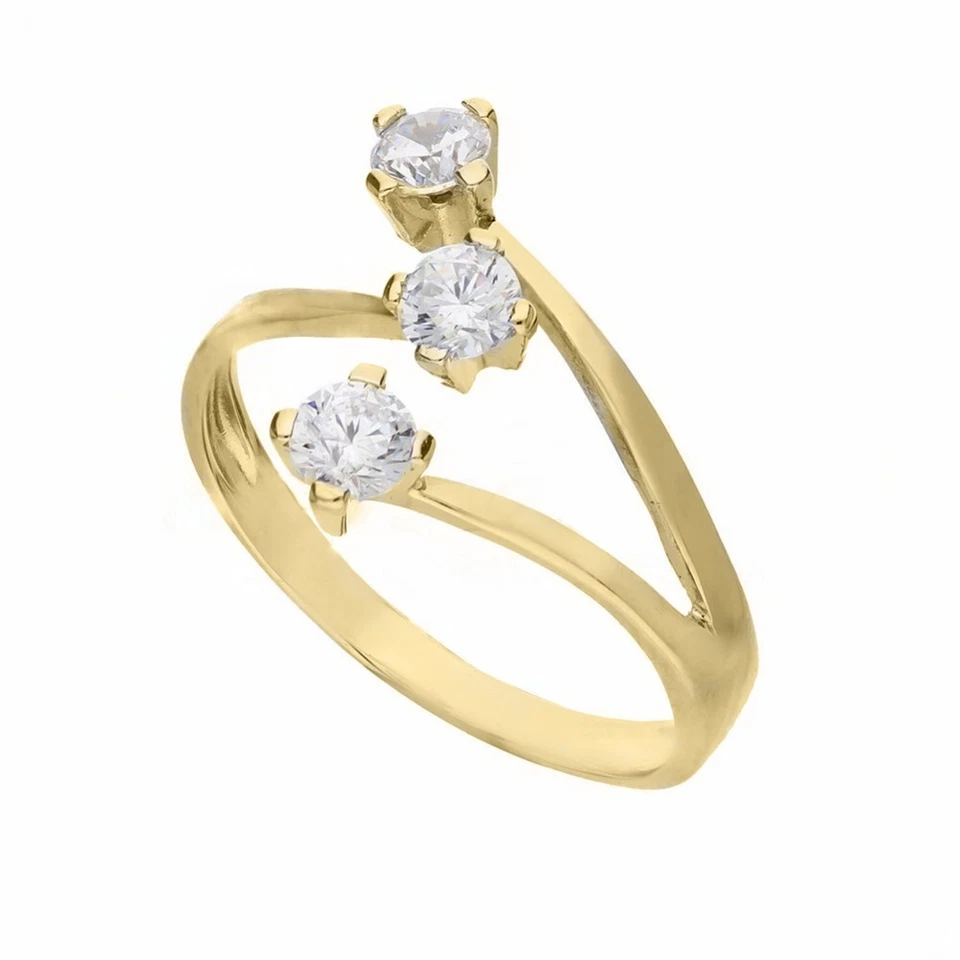 Bague Trilogy En Or Jaune 18 Carats Avec Zircons Blancs Pour Femme - Photo 1/1