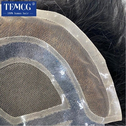2023 Men's wig with Pu breathable 100% natural human hair wig Men's wig - Foto 5 di 30