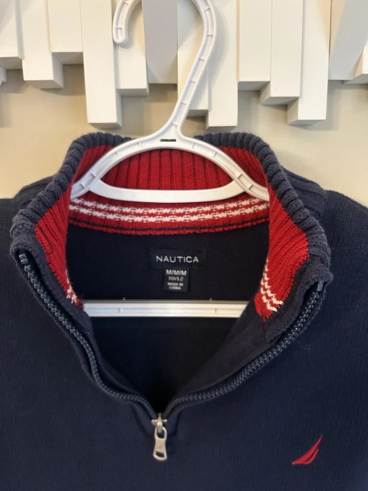 NUEVO CON ETIQUETAS ~ Suéter Nautica 1/4 Cremallera (Niños Mediano) Foto 3 de 4