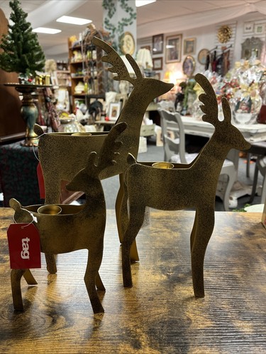 Set of 3 TAG reindeer CHRISTMAS brass candle holders NEW 9” 11” 13” Tall - 第 1/7 張圖片