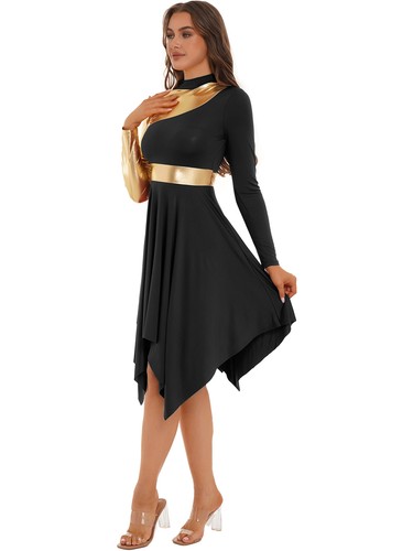 Damen Tanzkleid Eiskunstlauf-Kleid Langarm Ballettkleid Asymmetrisch Tanz Kostüm - Bild 21 von 95