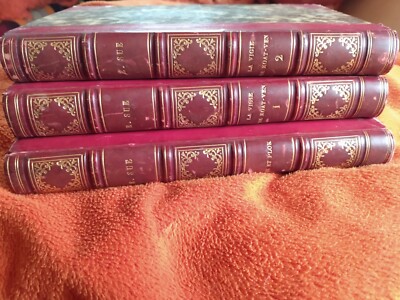 Eugene Sue 3 vols La Vigie de Koat Ven Plick et Plock 1841 1842 Gosselin Leather